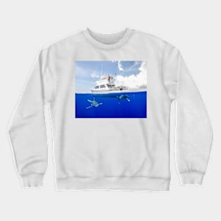 Oceanic White Tips Sharks Cruising Under A Boat Crewneck Sweatshirt